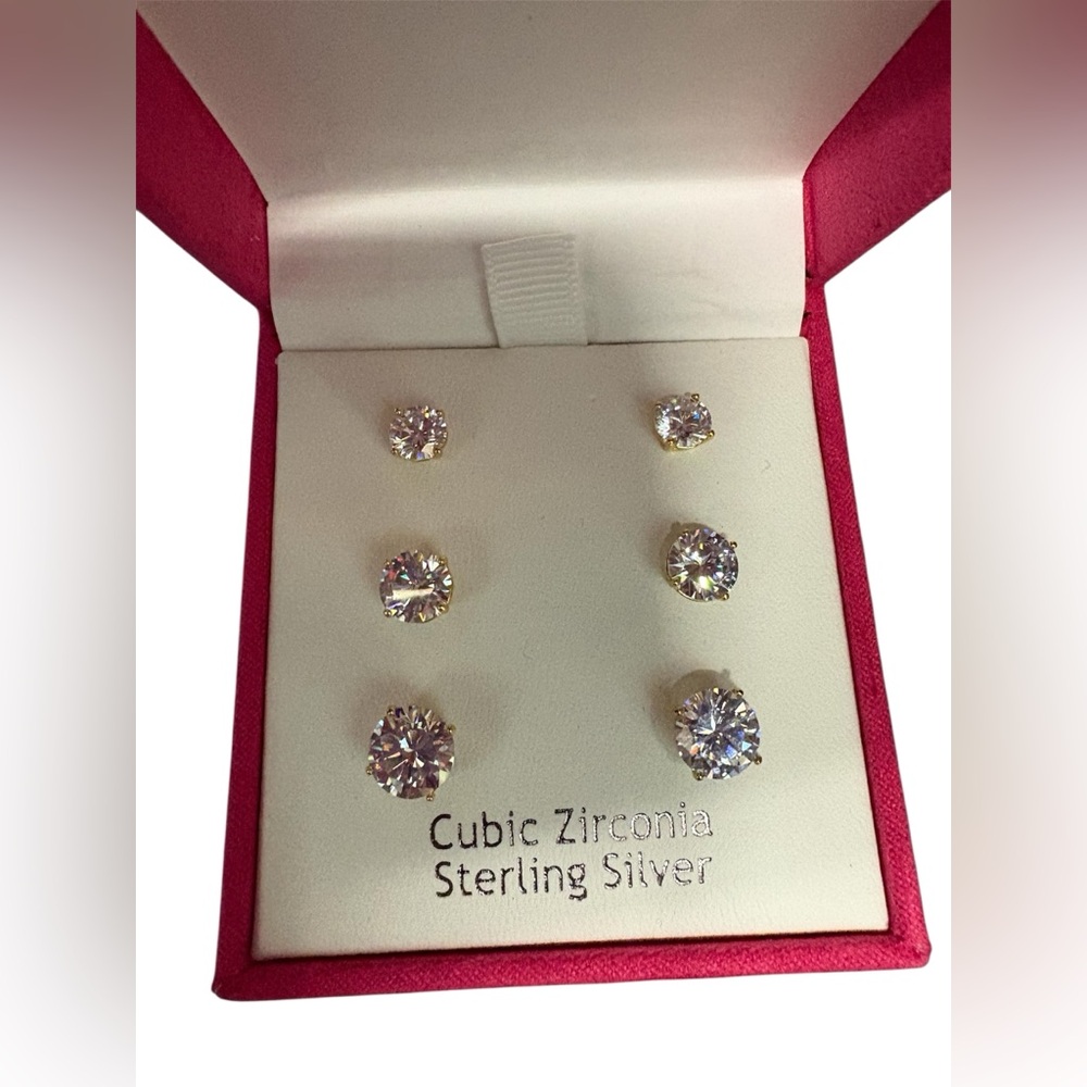 Nanette Lepore CZ Sterling Silver Stud Earrings Set Gold Tone